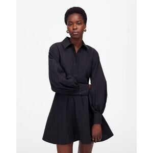 NWT Madewell Seamed Long-Sleeve Mini Shirtdress in Poplin Black Size 0